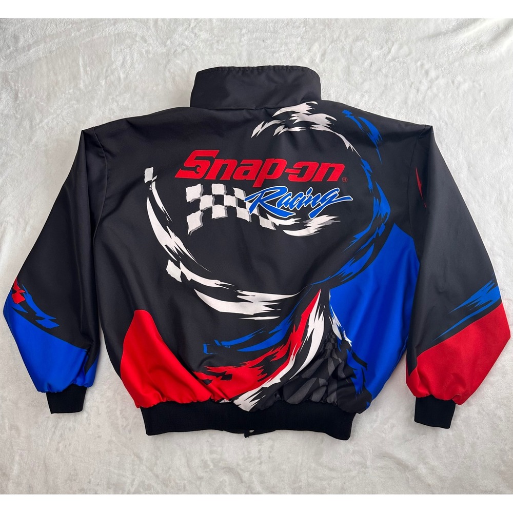 Snap-on Racing Bomber Jacket Mens XXL Black Red Blue Graphic Snap-on Collection